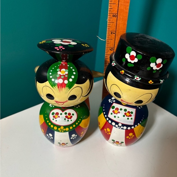 Kokeshi Japanese Wooden Vibrant Hand-Painted Bobble Head Dolls Vintage - Picture 5 of 7